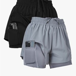 Quick-Dry Performance Running Shorts with Phone Pocket - Black and White